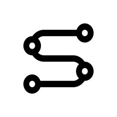 Black s shaped line with circles at the ends representing a circuit or a path on a white background