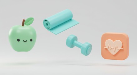 3D Render of Health and Fitness Icons