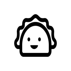 Illustration of a cute taco with a smiling face and wavy lettuce in black and white simple design style