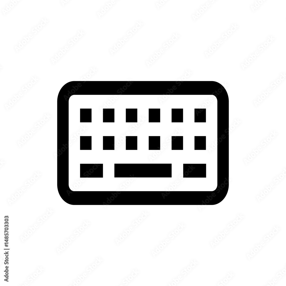 Poster illustration of a black and white keyboard with multiple keys in a rectangular shape and rounded cor