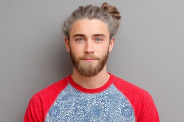 A raglan tee with red sleeves and blue star-spangled front print
