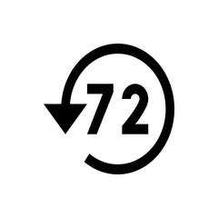 Seventy two in a circular arrow indicating a return or refresh action in black and white simple design