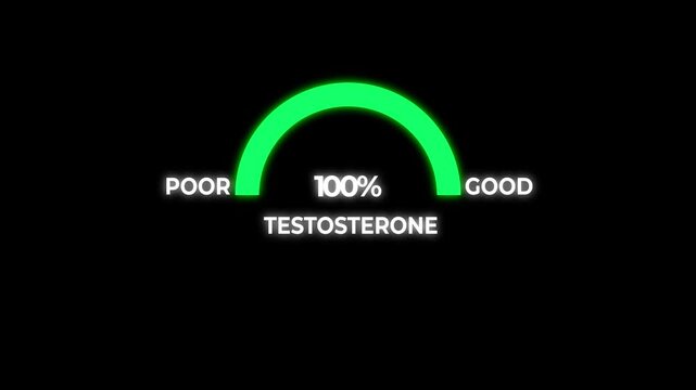 Testosterone level metering. Testosterone hormone speedometer, indicators.Testosterone Level Meter, measuring scale. Hormone Testosterone speedometer indicator.