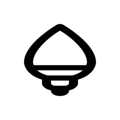 A simple black and white drawing of a lightbulb with a teardrop shaped top and a rounded base design element