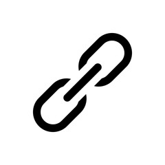 Illustration of a simple black chain link, diagonally oriented on a plain white background image view