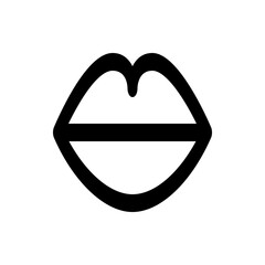 Illustration of a simple black outline of lips with a closed mouth on a white background design icon