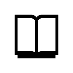 Illustration of an open book with blank pages and a black outline on a white background in simple style