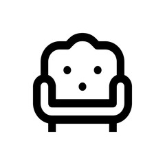 Illustration of a simple black and white couch with three dots arranged in a triangle on the back rest