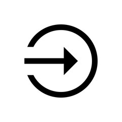 Black arrow pointing rightward inside a semi circle shape on a white background in a simple graphic style