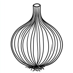 A detailed black and white illustration depicting an onion bulb