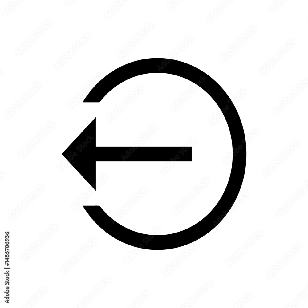 Poster black arrow pointing left with a broken circle behind it indicating a return or rewind action icon d
