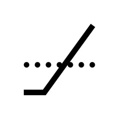 A black line going diagonally across the image with black dots aligned horizontally and a corner shape at bottom