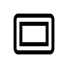 A geometric design featuring a rounded rectangle shape enclosed within a double lined rounded rectangle frame