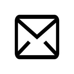 A simple black and white illustration of a rectangular envelope with a stylized flap design on the front