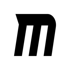 A stylized black and white letter m with a sharp edge and rounded corner design element illustration