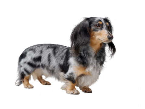 Single dachshund with black and tan coat, isolated on transparent background