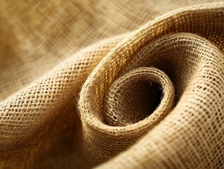 Detailed close-up showcasing the texture and weave of a rolled burlap material