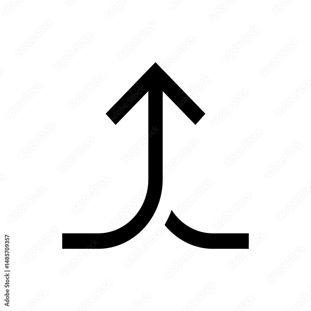 Poster black arrow pointing upwards with two curved lines merging into the arrow on a white background imag