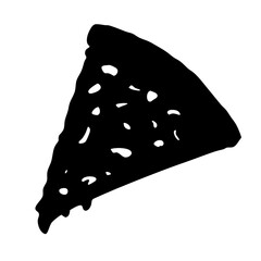 Isolated black pizza slice vector illustration for pizzeria menu and food delivery service logo