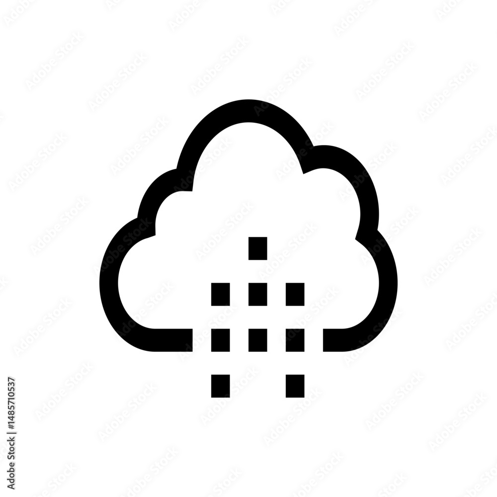 Poster black outline of a cloud with a grid of nine squares arranged in a triangle shape below it in the ce