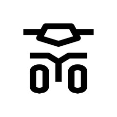 A stylized black and white drawing of a motorcycle with a geometric design for the handlebars and wheels