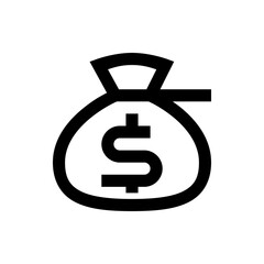 Illustration of a money bag with a dollar sign on it and a tied top rendered in a simple black outline