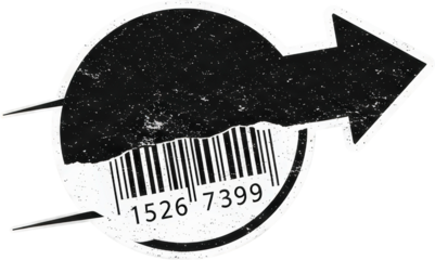 A black arrow featuring a barcode design, symbolizing digital marketing, data flow, or technological advancement.