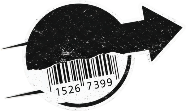 A black arrow featuring a barcode design, symbolizing digital marketing, data flow, or technological advancement.