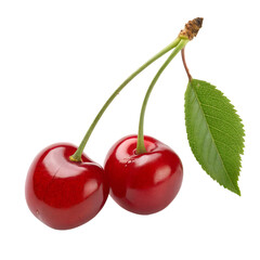 Cherry with leaf isolated on transparent background