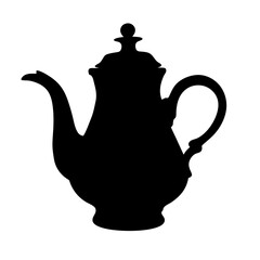 Isolated black silhouette of vintage teapot vector illustration for tea time design and decoration needs