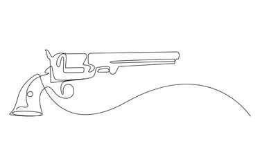 Revolver vector illustration continuous one line drawing, Continuous line art drawing of gun. One line drawing hand holding the pistol. Vector illustration
