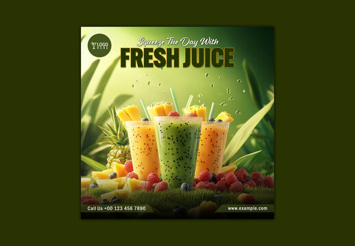 Summer Beverage Social Media Post for Refreshing Promotion, Editable Design.
