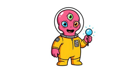 Cartoon Alien with Light Orb Illustration