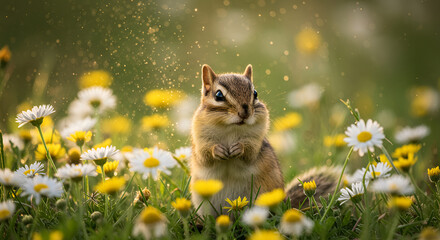 Chipmunk in Flower Meadow