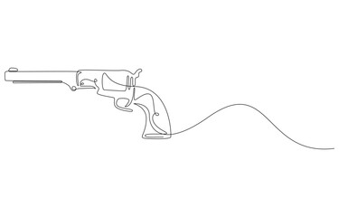 Revolver vector illustration continuous one line drawing, Continuous line art drawing of gun. One line drawing hand holding the pistol. Vector illustration