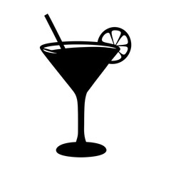 Cocktail glass with straw and citrus slice vector illustration for bar and party design element