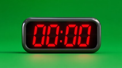 Digital Clock Displaying Countdown in Bright Red LED on Vibrant Green Background