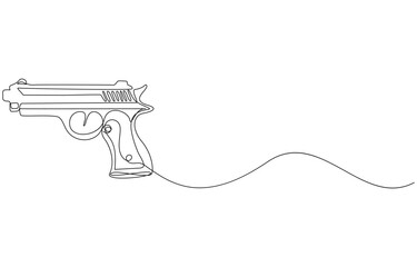 Revolver vector illustration continuous one line drawing, Continuous line art drawing of gun. One line drawing hand holding the pistol. Vector illustration