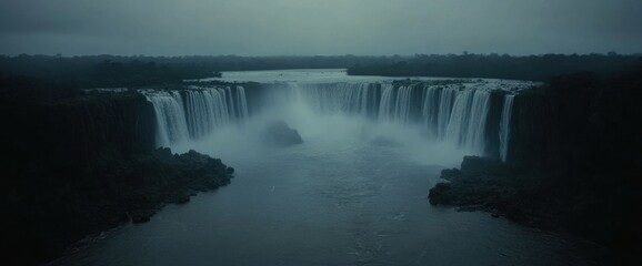 Fototapeta premium Iguazu Falls at Dusk: A Majestic Spectacle of Nature's Power