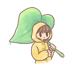 葉っぱの傘をさしている人のイラスト