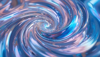 Abstract swirl with blue and iridescent hues creates a hypnotic effect