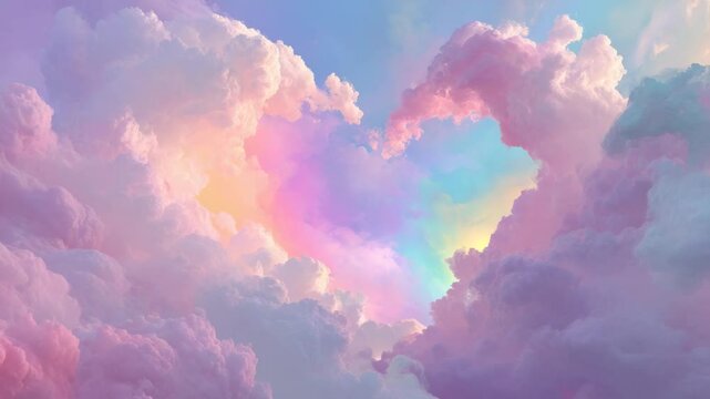 Heart Shaped Clouds in Pastel Sunset Sky