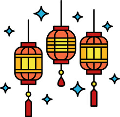 illustration of three chinese lanterns
