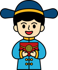 Chinese boy holding red envelope