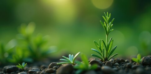 A small sprig of rosemary with needle-like leaves, plant life, botanical, nature
