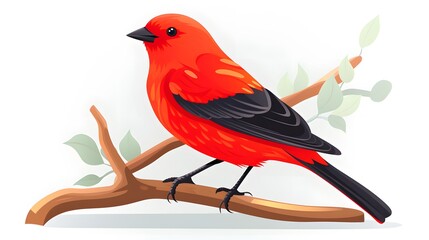 Scarlet Tanager Flat Vector Illustration Clipart for Professional Designs
