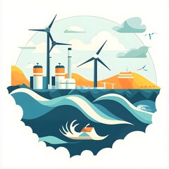 Illustration of Tidal Power Ocean Renewable Energy in Flat Vector Design