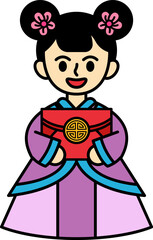 Chinese girl in traditional dress holding ang pao
