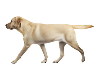 Labrador Retriever with creamy yellow coat walking on transparent background