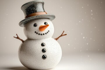 Festive snowman with top hat and carrot nose on a snowy background